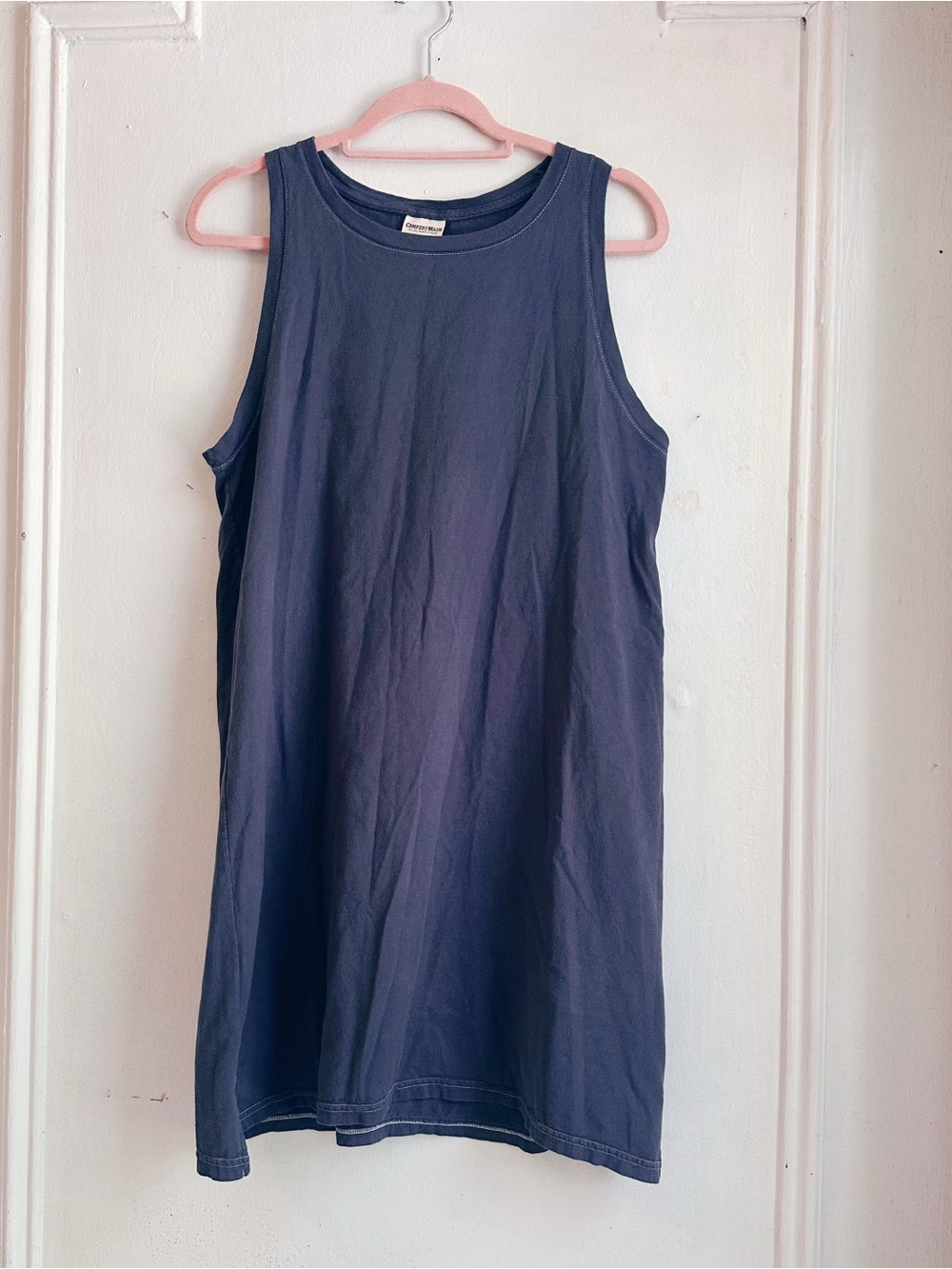 Comfort Colors charcoal grey shift tank dress large comfy summer v neck cotton